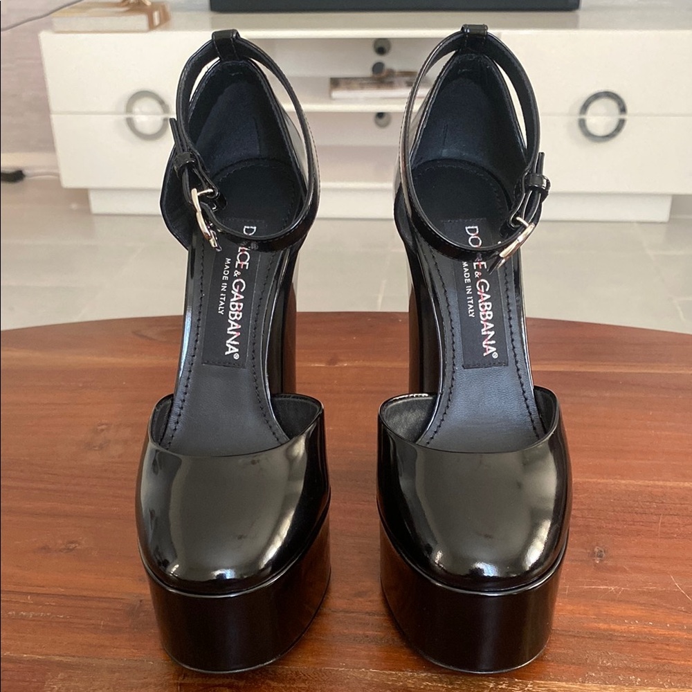Dolce & Gabbana Glossy Black Platform Shoes View 4
